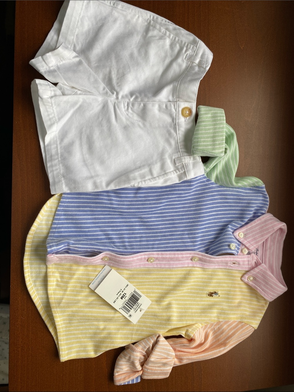 Ralph Lauren Pastel Striped Polo Bodysuit Set with White Shorts